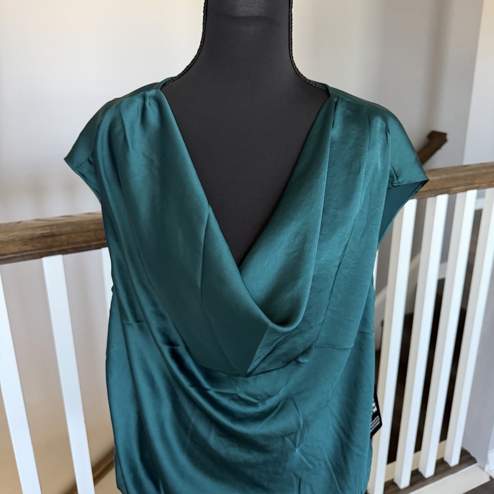 Express NWT Green Satin Cowl Neck Bodysuit Sz Large Goth Party Cocktail Grunge - Picture 2 of 10